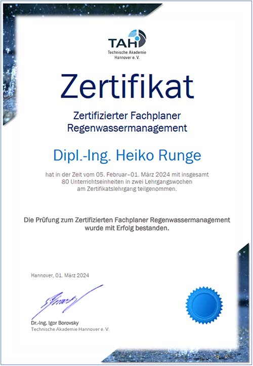 Zertifizierter Fachplaner Regenwassermanagement bei GAUL INGENIEURE GmbH